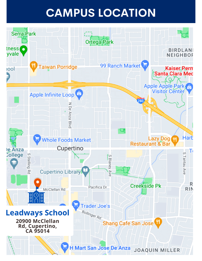 Leadways School After School Location Map, Cupertino, CA