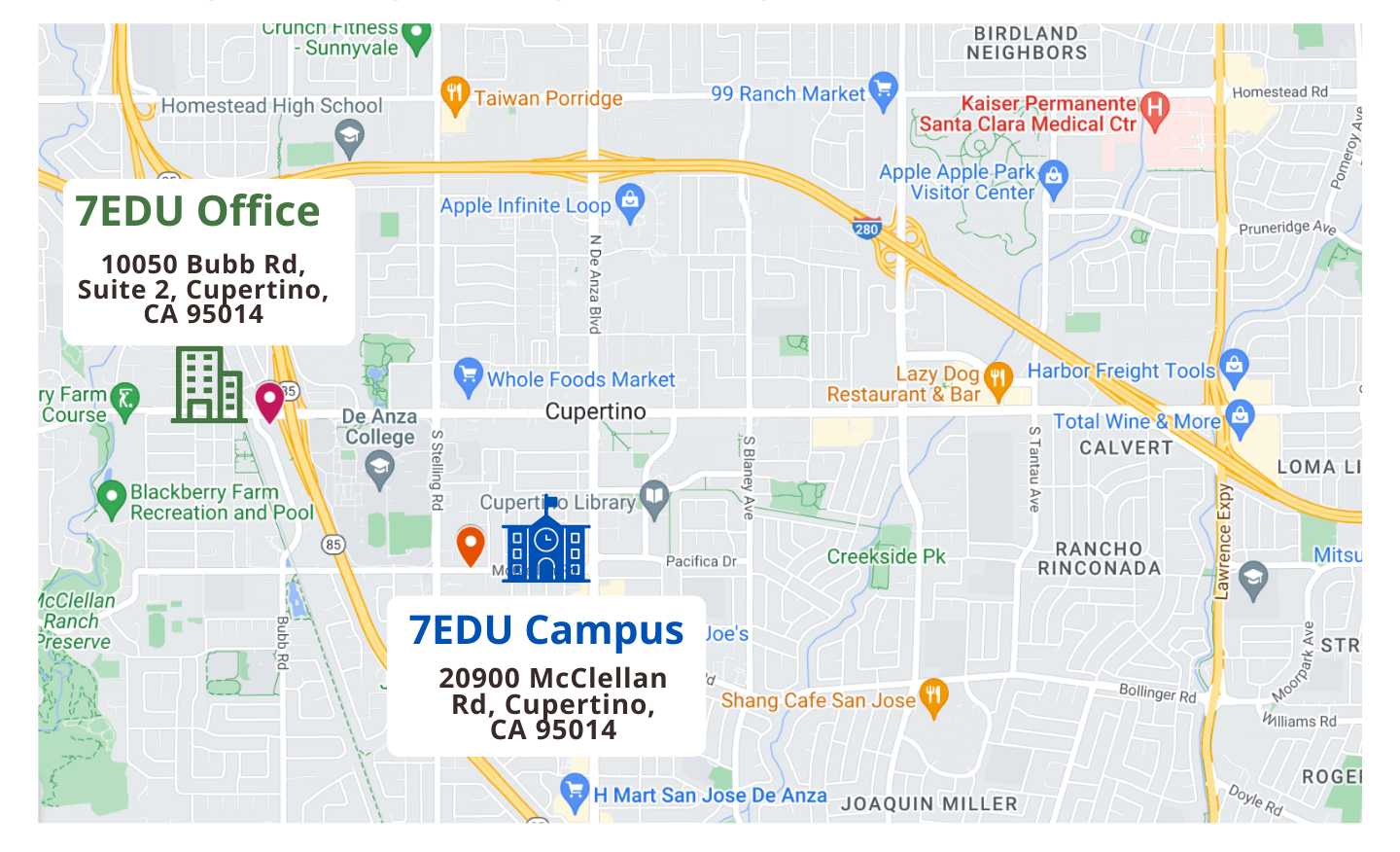 7EDU Locations Office and Campus Map